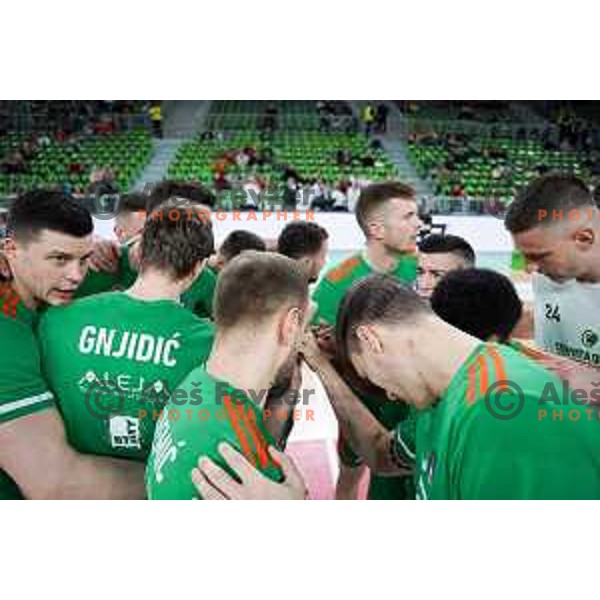 Players of Cedevita Olimpija prior to ABA League 2022-2023 match between Cedevita Olimpija and Crvena Zvezda mts (SRB) in Ljubljana, Slovenia on April 24, 2023. Foto: Filip Barbalic