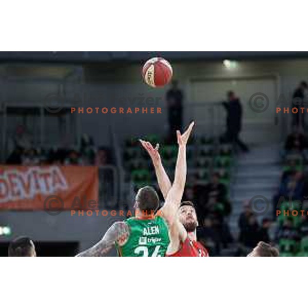 Alen Omic of Cedevita Olimpija and Ognjen Kuzmic of Crvena Zvezda mts during ABA League 2022-2023 match between Cedevita Olimpija and Crvena Zvezda mts (SRB) in Ljubljana, Slovenia on April 24, 2023. Foto: Filip Barbalic