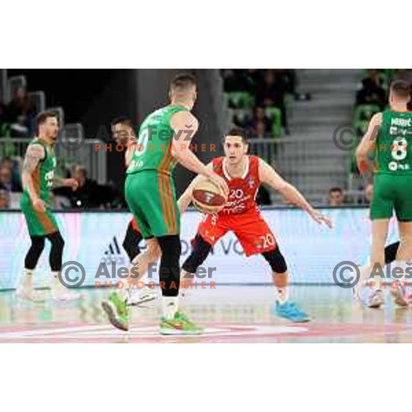 Matic Rebec of Cedevita Olimpija and Nikola Ivanovic of Crvena Zvezda mts during ABA League 2022-2023 match between Cedevita Olimpija and Crvena Zvezda mts (SRB) in Ljubljana, Slovenia on April 24, 2023. Foto: Filip Barbalic