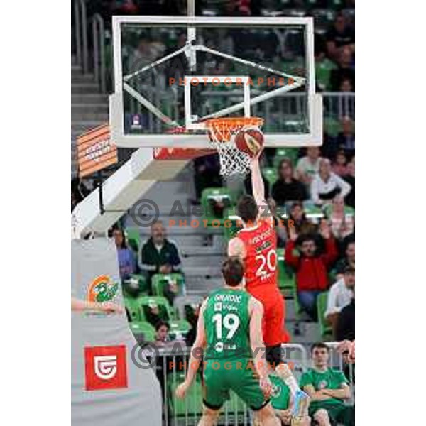 Nikola Ivanovic of Crvena Zvezda mts and Lovro Gnjidic of Cedevita Olimpija during ABA League 2022-2023 match between Cedevita Olimpija and Crvena Zvezda mts (SRB) in Ljubljana, Slovenia on April 24, 2023. Foto: Filip Barbalic