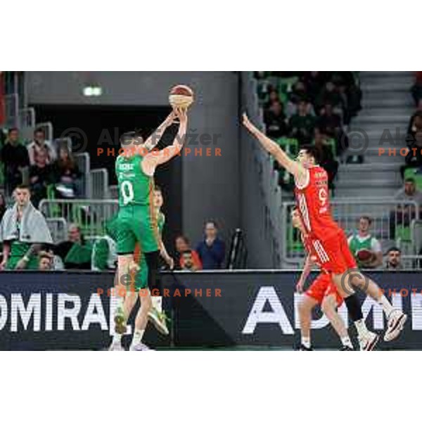 Matic Rebec of Cedevita Olimpija and Luka Mitrovic of Crvena Zvezda mts during ABA League 2022-2023 match between Cedevita Olimpija and Crvena Zvezda mts (SRB) in Ljubljana, Slovenia on April 24, 2023. Foto: Filip Barbalic