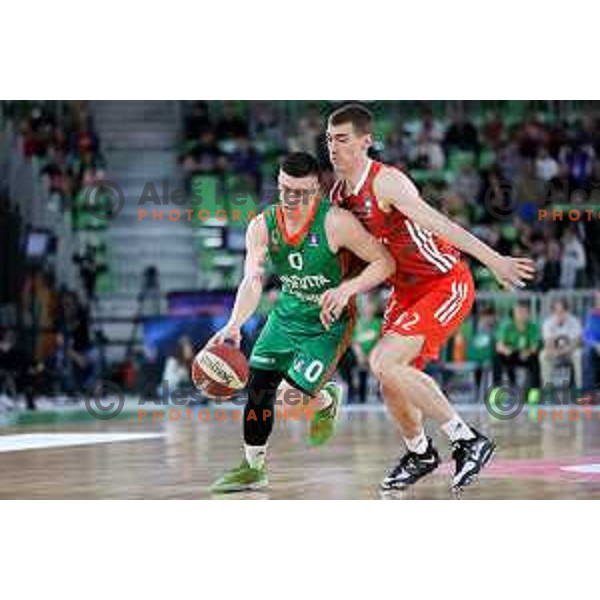 Matic Rebec of Cedevita Olimpija and Stefan Lazarevic of Crvena Zvezda mts during ABA League 2022-2023 match between Cedevita Olimpija and Crvena Zvezda mts (SRB) in Ljubljana, Slovenia on April 24, 2023. Foto: Filip Barbalic