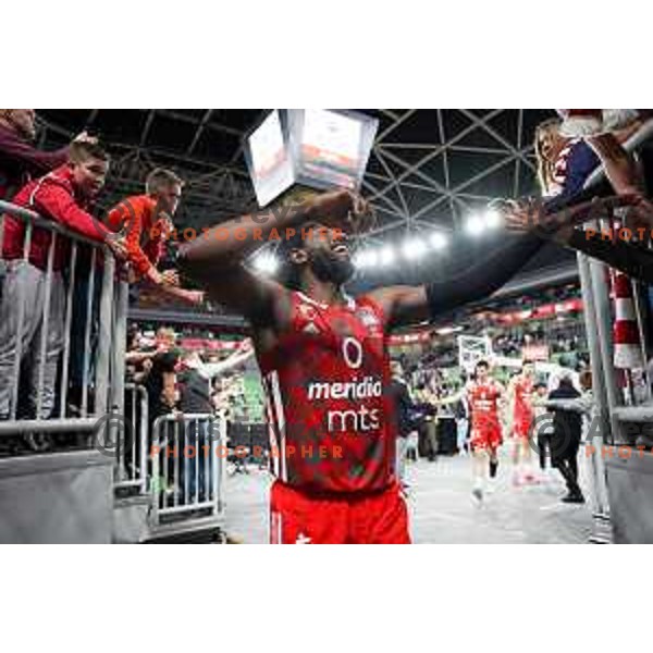 John Holland of Crvena Zvezda mts celebrates win at ABA League 2022-2023 match between Cedevita Olimpija and Crvena Zvezda mts (SRB) in Ljubljana, Slovenia on April 24, 2023. Foto: Filip Barbalic