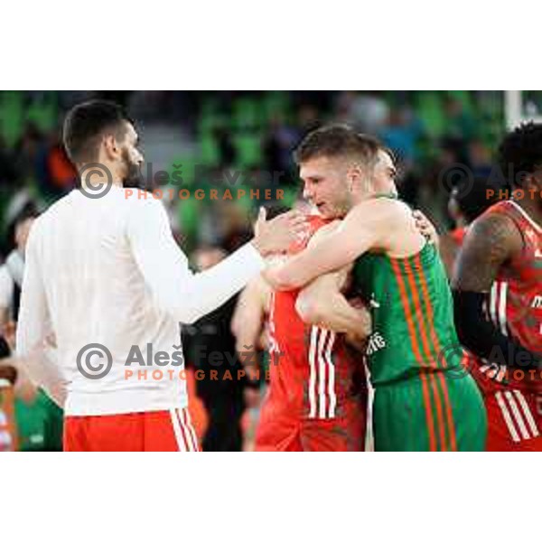 Edo Muric of Cedevita Olimpija and Stefan Lazarevic of Crvena Zvezda mts during ABA League 2022-2023 match between Cedevita Olimpija and Crvena Zvezda mts (SRB) in Ljubljana, Slovenia on April 24, 2023. Foto: Filip Barbalic