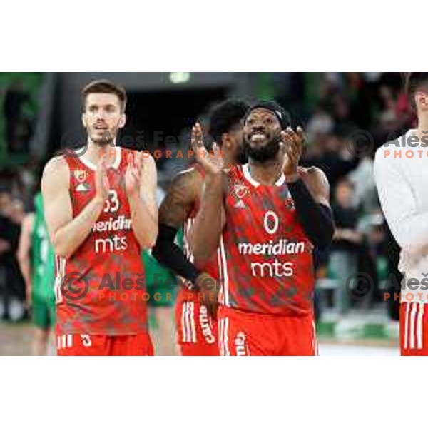 John Holland of Crvena Zvezda mts celebrates win at ABA League 2022-2023 match between Cedevita Olimpija and Crvena Zvezda mts (SRB) in Ljubljana, Slovenia on April 24, 2023. Foto: Filip Barbalic