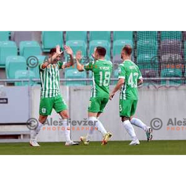 Anes Krdzalic scores and celebrates goal during Prva Liga Telemach 2022-2023 football match between Olimpija and Koper in SRC Stozice, Ljubljana, Slovenia on April 30, 2023