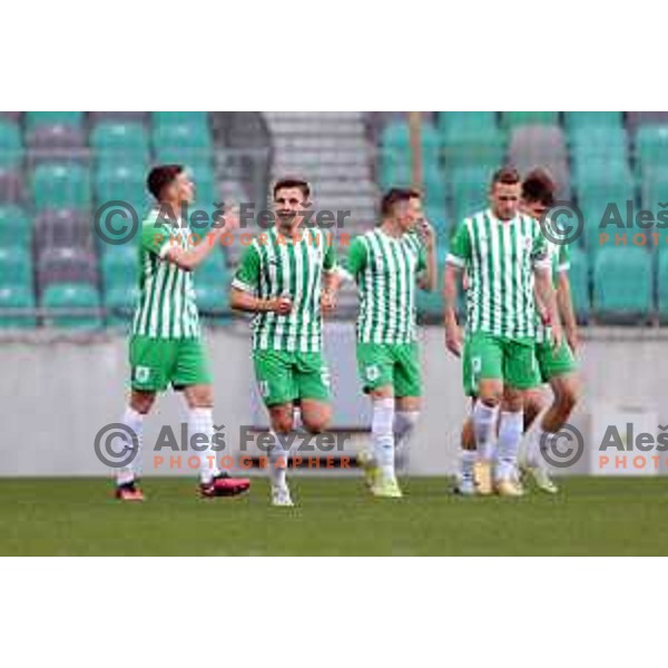 Anes Krdzalic scores and celebrates goal during Prva Liga Telemach 2022-2023 football match between Olimpija and Koper in SRC Stozice, Ljubljana, Slovenia on April 30, 2023