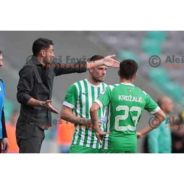 Albert Riera, Timi Max Elsnik and Enes Krdzalic during Prva Liga Telemach 2022-2023 football match between Olimpija and Koper in SRC Stozice, Ljubljana, Slovenia on April 30, 2023