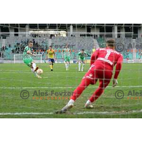 Timi Max Elsnik scores goal during Prva Liga Telemach 2022-2023 football match between Olimpija and Koper in SRC Stozice, Ljubljana, Slovenia on April 30, 2023 , Slovenia on April 23, 2023 