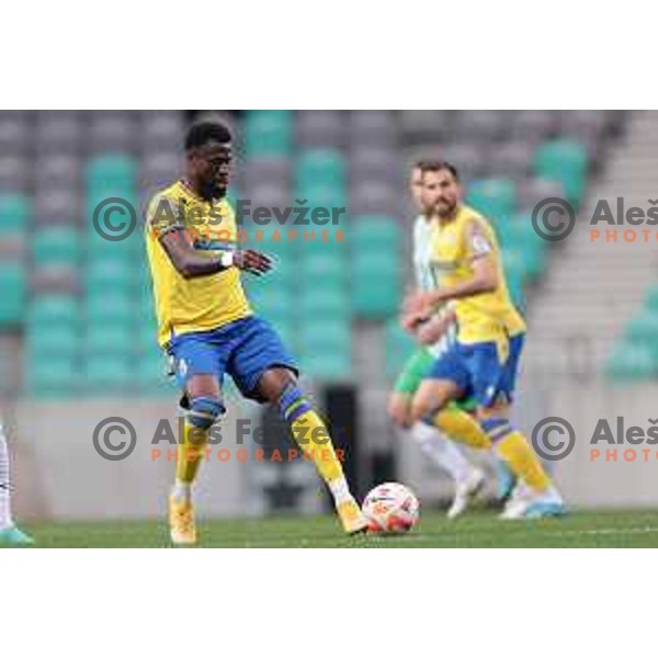 Bright Edomwonyi in action during Prva Liga Telemach 2022-2023 football match between Olimpija and Koper in SRC Stozice, Ljubljana, Slovenia on April 30, 2023