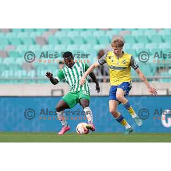 Aldair Balde and Maj Mittendorfer in action during Prva Liga Telemach 2022-2023 football match between Olimpija and Koper in SRC Stozice, Ljubljana, Slovenia on April 30, 2023