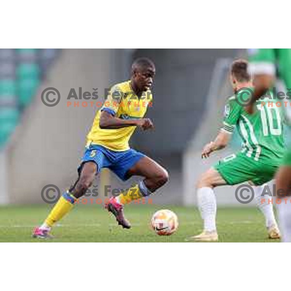 Omar Correia and Timi Max Elsnik in action during Prva Liga Telemach 2022-2023 football match between Olimpija and Koper in SRC Stozice, Ljubljana, Slovenia on April 30, 2023