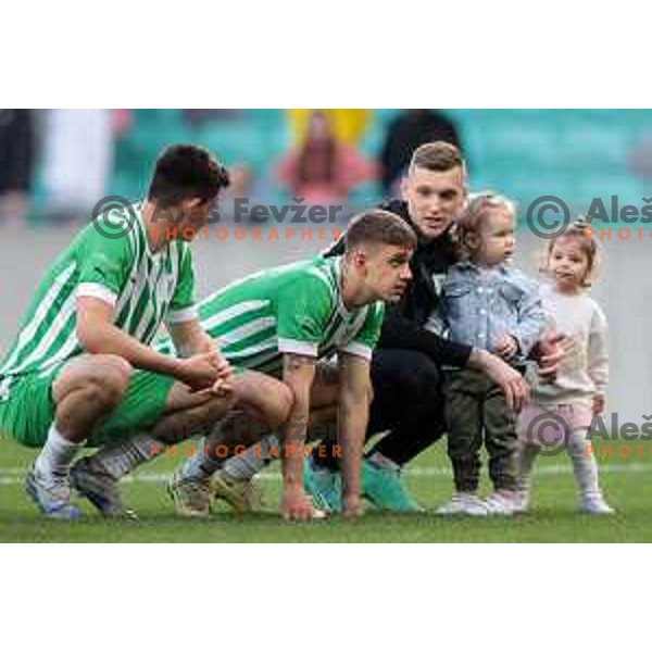 Svit Seslar, Marcel Ratnik and Matevz Vidovsek during Prva Liga Telemach 2022-2023 football match between Olimpija and Koper in SRC Stozice, Ljubljana, Slovenia on April 30, 2023