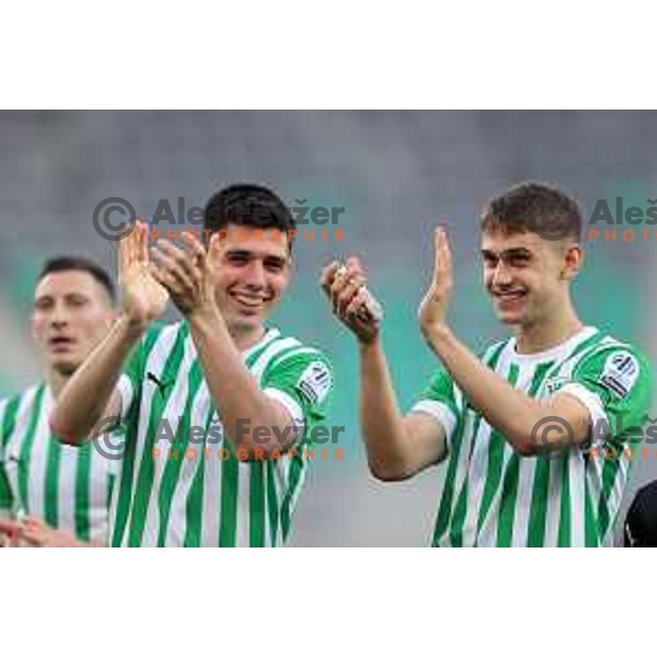 Svit Seslar and Marcel Ratnik during Prva Liga Telemach 2022-2023 football match between Olimpija and Koper in SRC Stozice, Ljubljana, Slovenia on April 30, 2023