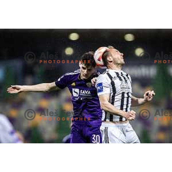 Marin Lausic vs Matic Marusko in action during Prva liga Telemach football match between Maribor and Mura in Ljudski vrt, Maribor, Slovenia on May 2, 2023. Photo: Jure Banfi