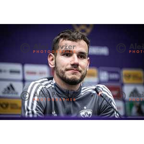 Luka Uskokovic at the press conference during Prva liga Telemach football match between Maribor and Mura in Ljudski vrt, Maribor, Slovenia on May 2, 2023. Photo: Jure Banfi
