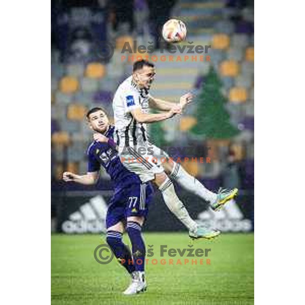 Zan Vipotnik vs Leard Sadriu in action during Prva liga Telemach football match between Maribor and Mura in Ljudski vrt, Maribor, Slovenia on May 2, 2023. Photo: Jure Banfi