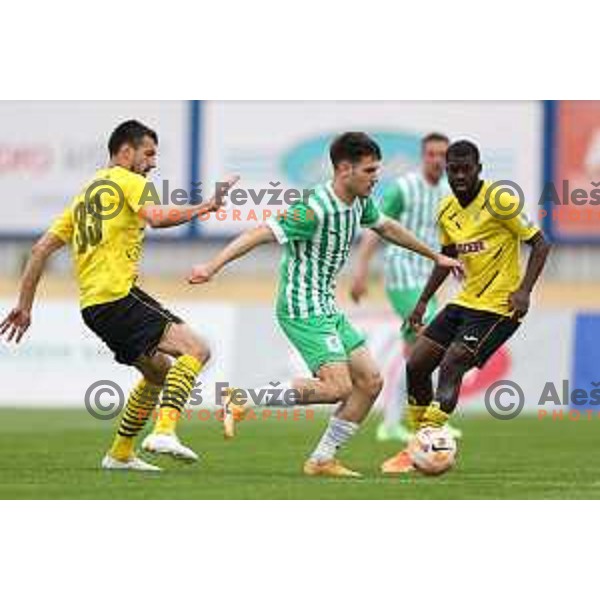 in action during Prva Liga Telemach 2022-2023 football match between Radomlje and Olimpija in Domzale, Slovenia on May 3, 2023