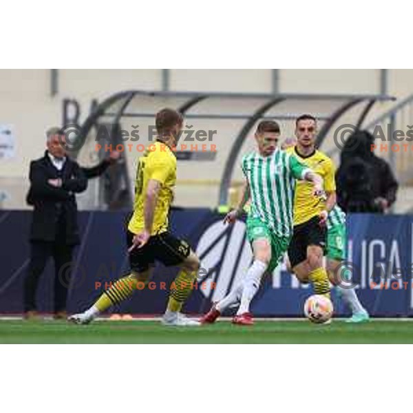 in action during Prva Liga Telemach 2022-2023 football match between Radomlje and Olimpija in Domzale, Slovenia on May 3, 2023