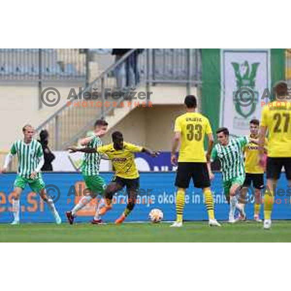 in action during Prva Liga Telemach 2022-2023 football match between Radomlje and Olimpija in Domzale, Slovenia on May 3, 2023