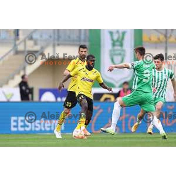 in action during Prva Liga Telemach 2022-2023 football match between Radomlje and Olimpija in Domzale, Slovenia on May 3, 2023