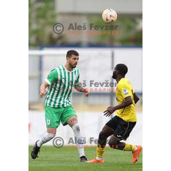 in action during Prva Liga Telemach 2022-2023 football match between Radomlje and Olimpija in Domzale, Slovenia on May 3, 2023