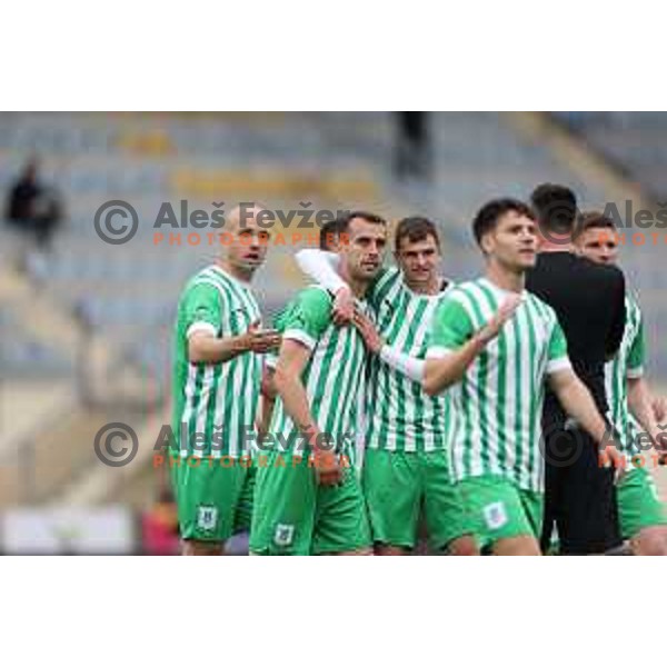 Mustafa Nukic and players of Olimpija celebrate goal during Prva Liga Telemach 2022-2023 football match between Radomlje and Olimpija in Domzale, Slovenia on May 3, 2023