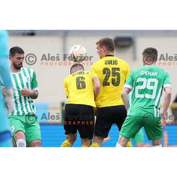 in action during Prva Liga Telemach 2022-2023 football match between Radomlje and Olimpija in Domzale, Slovenia on May 3, 2023