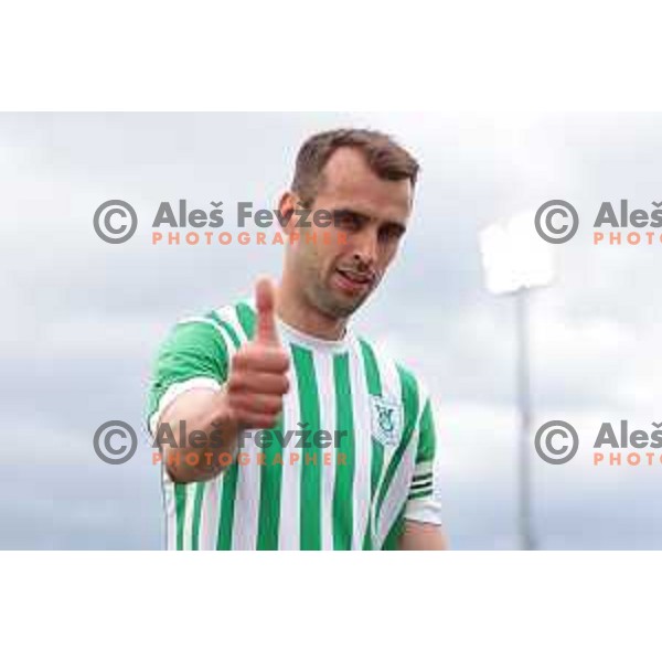 in action during Prva Liga Telemach 2022-2023 football match between Radomlje and Olimpija in Domzale, Slovenia on May 3, 2023