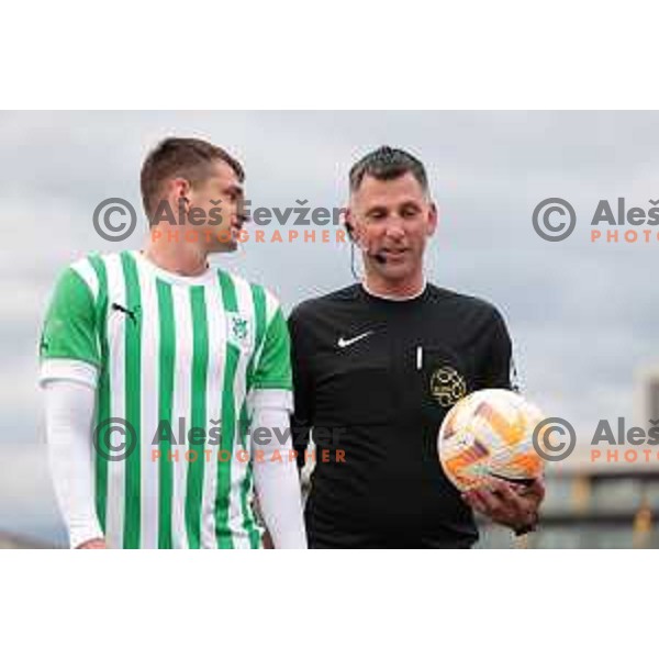 in action during Prva Liga Telemach 2022-2023 football match between Radomlje and Olimpija in Domzale, Slovenia on May 3, 2023