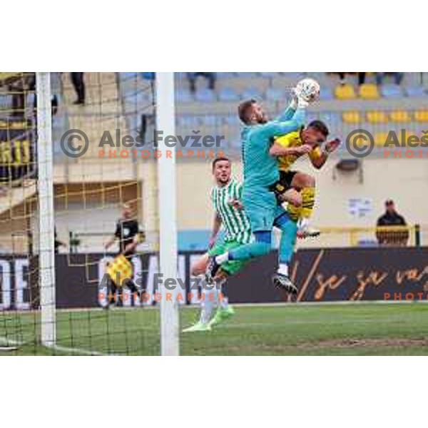 in action during Prva Liga Telemach 2022-2023 football match between Radomlje and Olimpija in Domzale, Slovenia on May 3, 2023