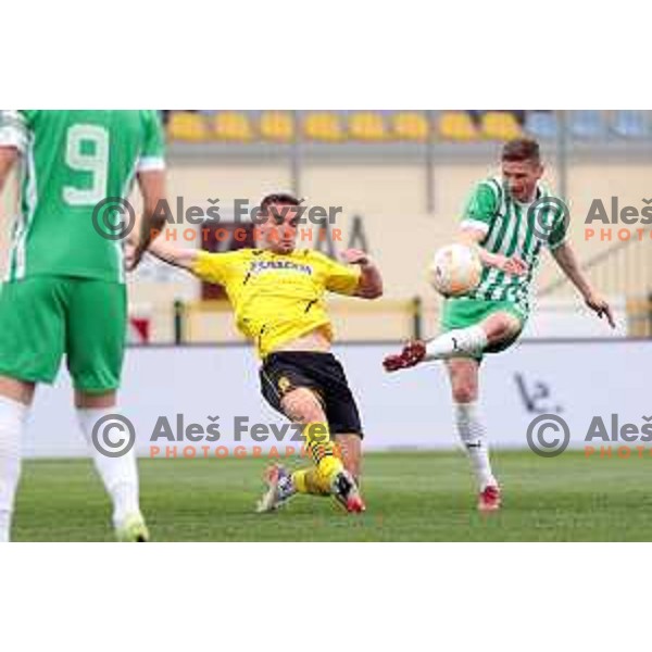 in action during Prva Liga Telemach 2022-2023 football match between Radomlje and Olimpija in Domzale, Slovenia on May 3, 2023