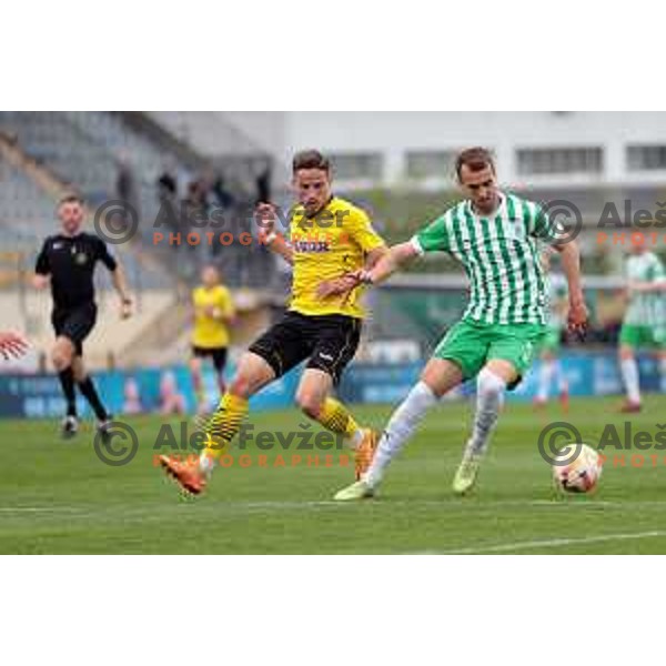 in action during Prva Liga Telemach 2022-2023 football match between Radomlje and Olimpija in Domzale, Slovenia on May 3, 2023