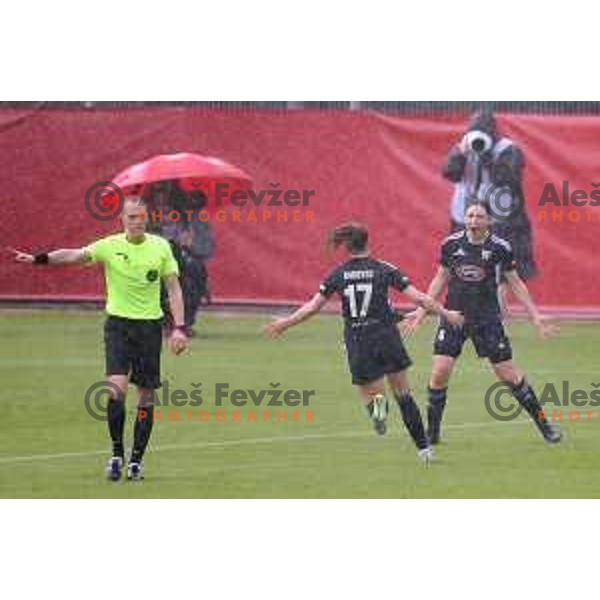 Kaja Korosec celebrates goal during Pivovarna Union Slovenian Cup match between ZNK Mura Nona and ZNK Olimpija in Celje on May 6, 2023