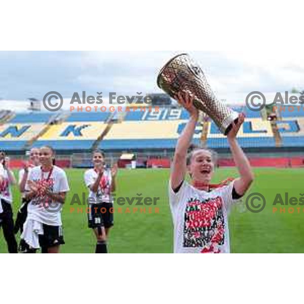 Spela Kolbl celebrates victory at Pivovarna Union Slovenian Cup match between ZNK Mura Nona and ZNK Olimpija in Celje on May 6, 2023