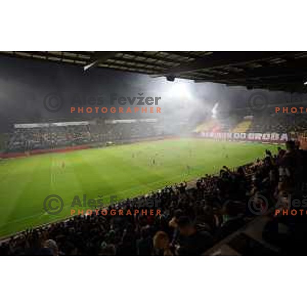 Burning stands at Pivovarna Union Slovenian Cup match between Olimpija and Maribor in Celje on May 6, 2023