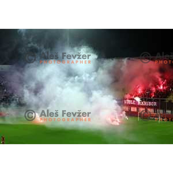 Burning stands at Pivovarna Union Slovenian Cup match between Olimpija and Maribor in Celje on May 6, 2023