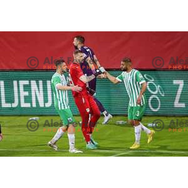 Djordej Crnomarkovic, Matevz Vidovsek, David Sualehe and Zan Vipotnik in action during Pivovarna Union Slovenian Cup match between Olimpija and Maribor in Celje on May 6, 2023