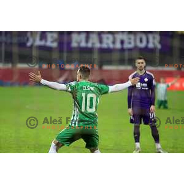 Timi Max Elsnik and fans of Olimpija celebrate victory at Pivovarna Union Slovenian Cup match between Olimpija and Maribor in Celje on May 6, 2023