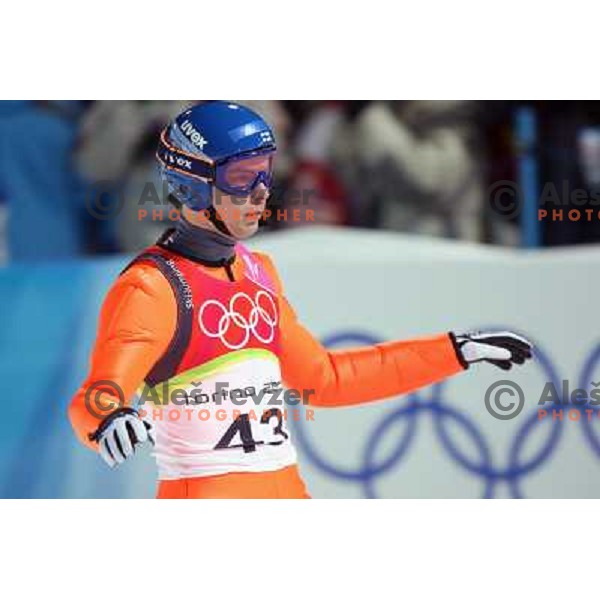 Matti Hautameki (FIN) at 90 m individual ski jumping event in Pragelato at Torino 2006 Winter Olympic games, Italy on February 12, 2006