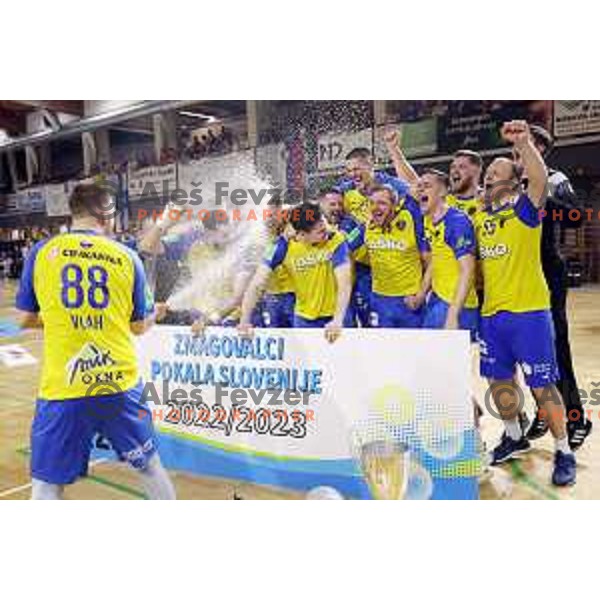 Aleks Vlah in action during handball Slovenian Cup match between Jerusalem Ormoz and Celje Pivovarna Lasko in Ormoz on May 7, 2023