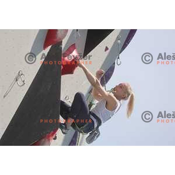 Janja Garnbret climbs during Free-climbing Lead National Championship at Bonifika Park, Koper, Slovenia on May 13, 2023