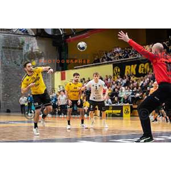 Urban Pipp in action during 1.NLB league handball match between Gorenje Velenje and Trimo Trebnje in Velenje, Slovenia on May 14, 2023