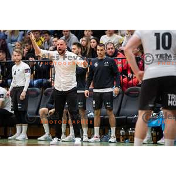 Uros Zorman in action during 1.NLB league handball match between Gorenje Velenje and Trimo Trebnje in Velenje, Slovenia on May 14, 2023