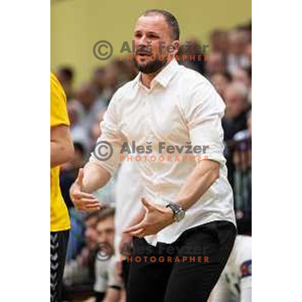 Uros Zorman in action during 1.NLB league handball match between Gorenje Velenje and Trimo Trebnje in Velenje, Slovenia on May 14, 2023