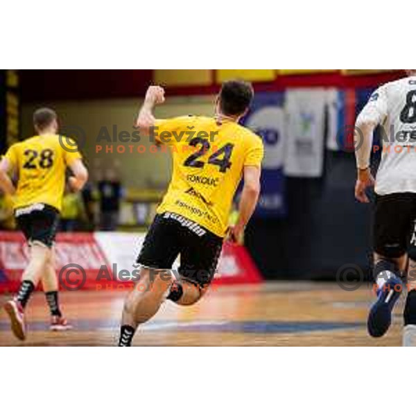 Tilen Sokolic in action during 1.NLB league handball match between Gorenje Velenje and Trimo Trebnje in Velenje, Slovenia on May 14, 2023