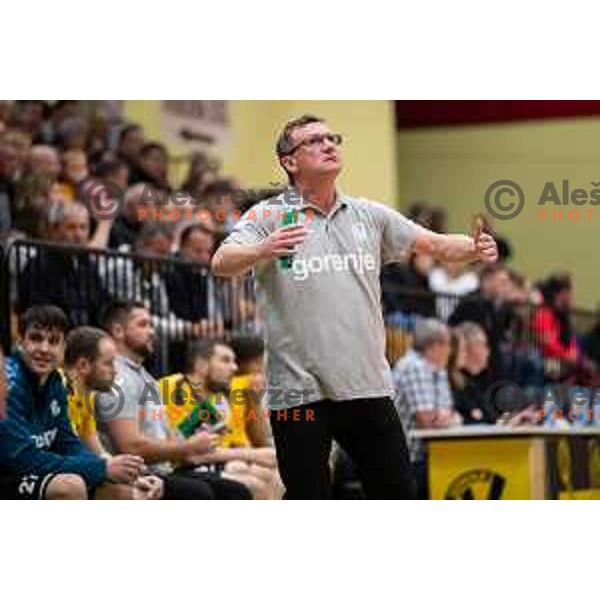 Zoran Jovicic in action during 1.NLB league handball match between Gorenje Velenje and Trimo Trebnje in Velenje, Slovenia on May 14, 2023