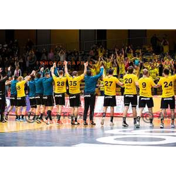 in action during 1.NLB league handball match between Gorenje Velenje and Trimo Trebnje in Velenje, Slovenia on May 14, 2023