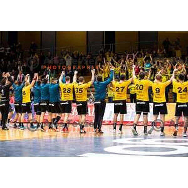 in action during 1.NLB league handball match between Gorenje Velenje and Trimo Trebnje in Velenje, Slovenia on May 14, 2023