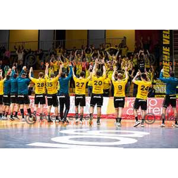 in action during 1.NLB league handball match between Gorenje Velenje and Trimo Trebnje in Velenje, Slovenia on May 14, 2023